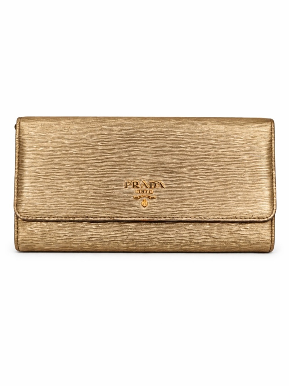 Prada Metallic Gold Saffiano Leather Flap Wallet